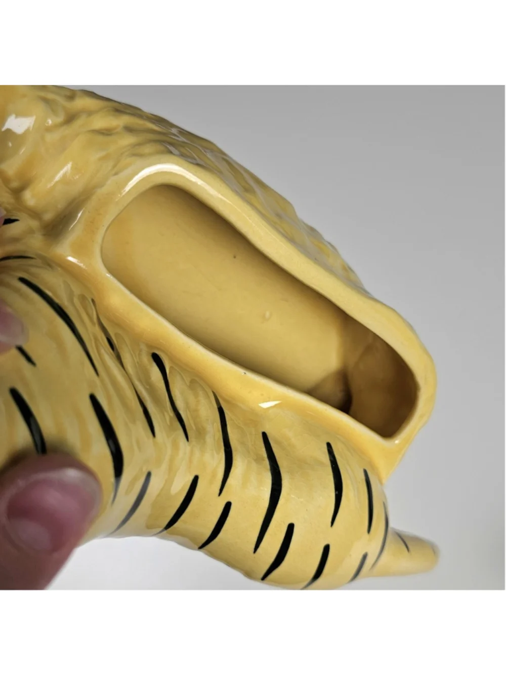 Vintage MCM Yellow Ceramic Tiger Planter Figurine 1950s TV Top Caddy Retro Gloss